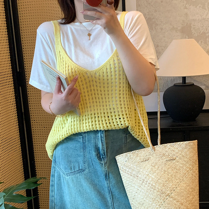 加肥加大200斤大码女装微胖胖mm夏季外搭镂空小吊带小背心针织衫