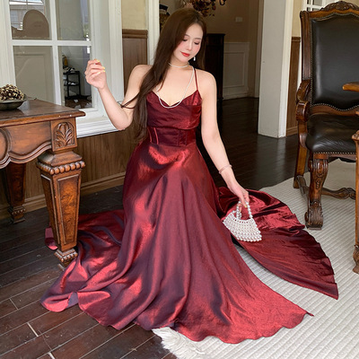 加肥加大码女装200斤胖mm夏法式晚礼服气质名媛吊带连衣裙敬酒服