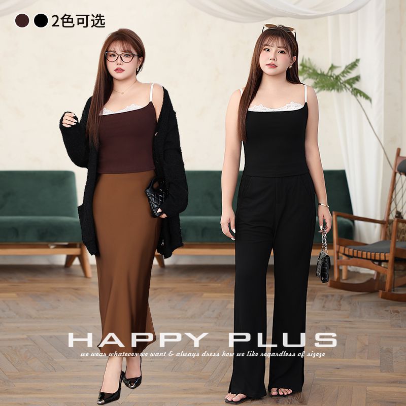 happyhut加肥加大码女装200斤胖mm秋蕾丝边ins风修身吊带背心内搭