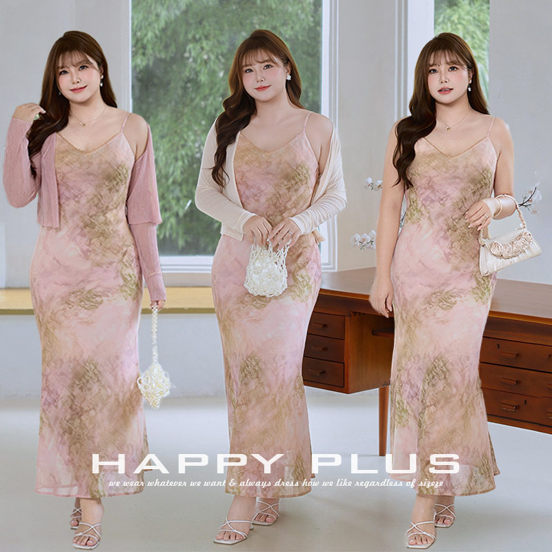 happyhut加肥加大码女装200斤胖mm钉珠V领斜裁鱼尾法式连衣吊带裙