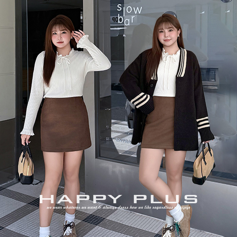 happyhut加肥加大码女装200斤胖mm针织打底小衫半裙外套上衣套装