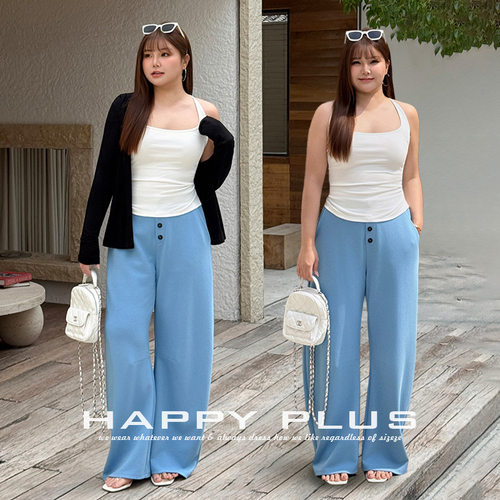 happyhut加肥加大码女装200斤胖mm夏时髦弯刀阔腿裤开衫背心套装