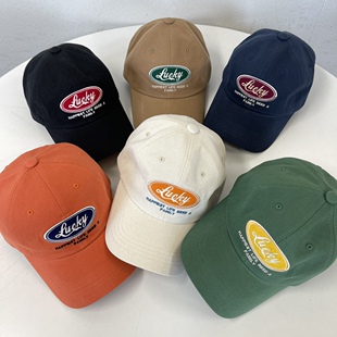 帽 鸭舌帽子韩国代购 男女同款 LUCKY刺绣图标棒球帽子防晒遮阳夏季