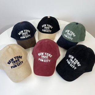 韩国进口代秋购冬灯芯绒棒球棒女显脸小百搭棒球帽大檐鸭舌帽防冻