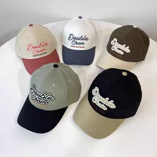 韩国正品代购硬顶贴布棒球帽 chain潮流百搭休闲鸭舌帽拼色帽子潮
