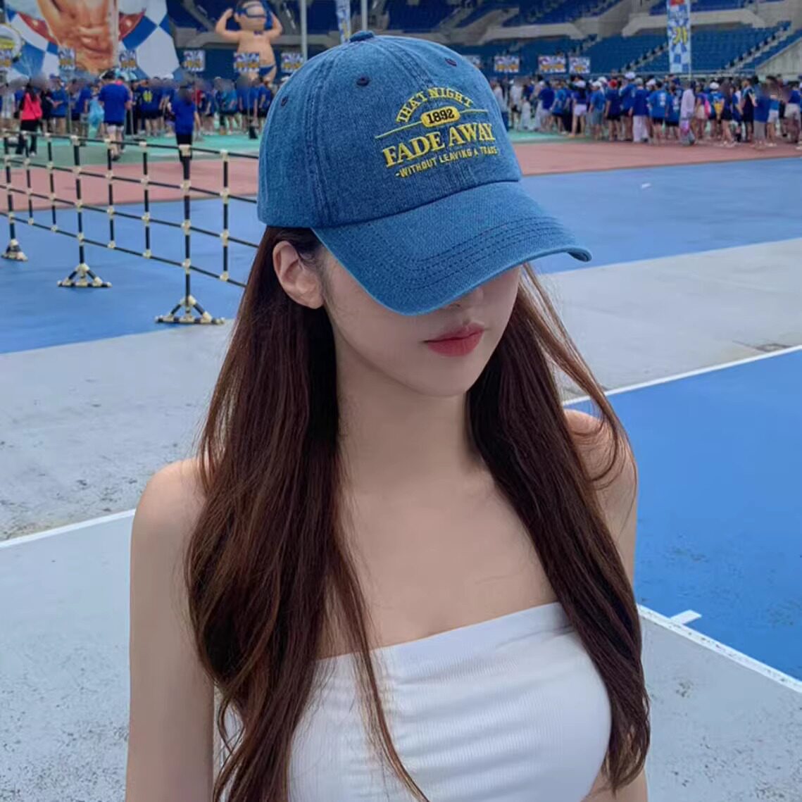 韩国设计代购小头围牛仔布棒球帽可调节帽子女英文显脸小鸭舌帽子