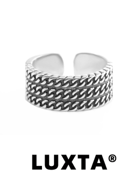 LUXTA男纯银古巴做旧嘻哈戒指
