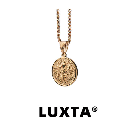 LUXTA金色天使吊坠嘻哈项链