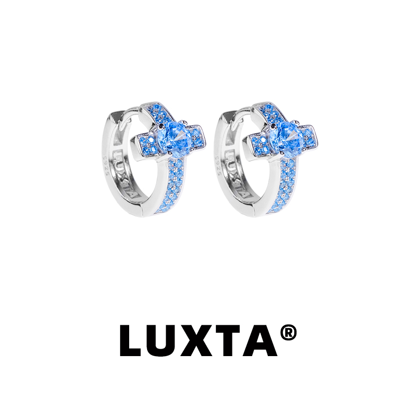 LUXTA原创 纯银十字架耳环男蓝钻嘻哈 高级感痞帅耳饰设计感潮