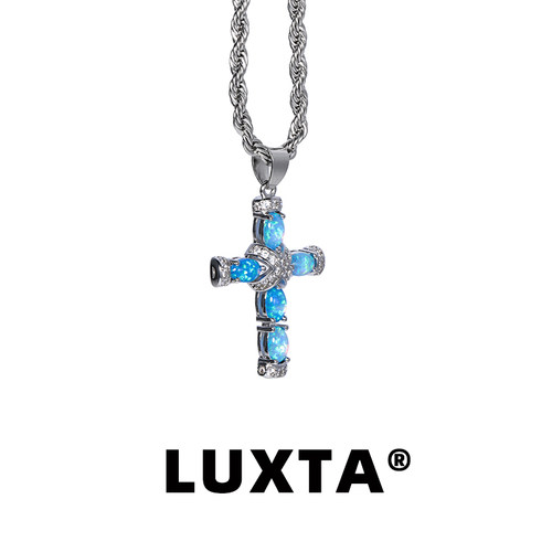 LUXTA蓝色十字架项链嘻哈男