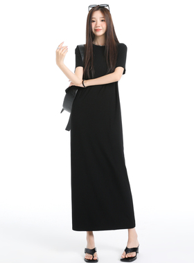 短袖t恤H裙长款圆领女夏季韩版宽松显瘦莫代尔直筒长裙休闲连衣裙