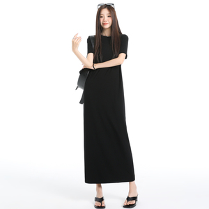 休闲短袖显瘦宽松莫代尔直筒长裙