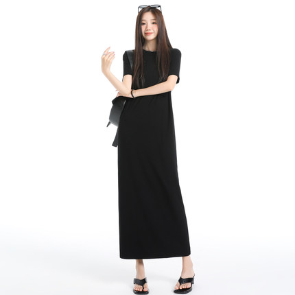 短袖t恤H裙长款圆领女夏季韩版宽松显瘦莫代尔直筒长裙休闲连衣裙