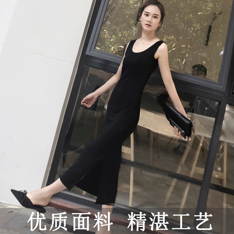 2025夏款露肩女韩版显瘦休闲背心包臀莫代尔长裙侧开叉大码连衣裙