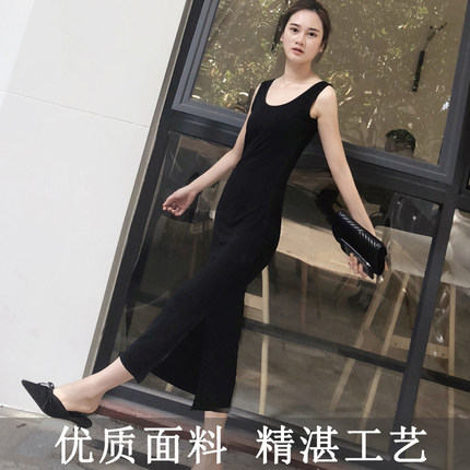 2026夏款露肩女韩版显瘦休闲背心包臀莫代尔长裙侧开叉大码连衣裙