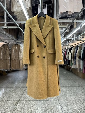 秋叶黄双面羊毛大衣女中长款秋冬新款韩版正肩双排扣显瘦毛呢外套