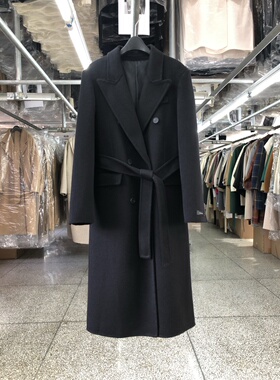 黑色双面羊毛大衣女中长款25秋冬新款韩版直筒西服双排扣毛呢外套