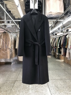 黑色双面羊毛大衣女中长款25秋冬新款韩版直筒西服双排扣毛呢外套