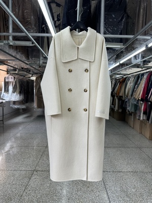 双面羊毛大衣女中长款25年秋冬新款宽松立领慵懒风双排扣毛呢外套
