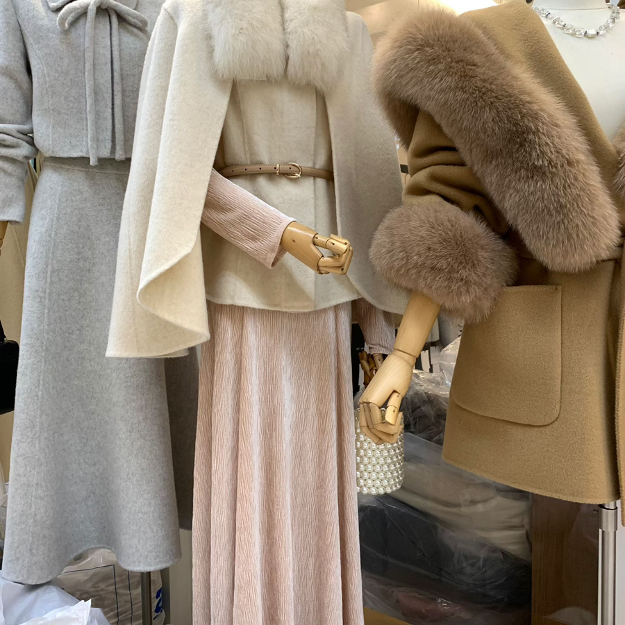 FalleaF-外套(配腰带,狐狸毛领)(含100羊毛)(配毛领配腰带无领标)