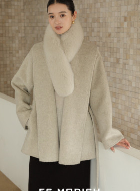 2025秋冬新款双面羊绒ES MODISH羊毛呢子羊毛外套配可拆卸毛领