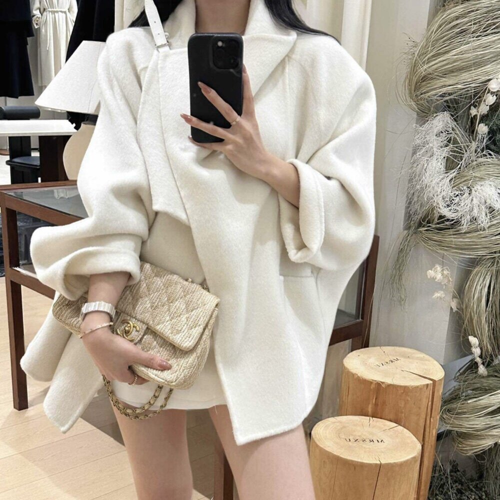 2025秋冬新款双面羊绒复古立领设计感极简气质宽松羊毛外套女