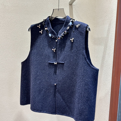 一壹-冬款上新立领领口钉珠马甲马甲(含100澳毛)