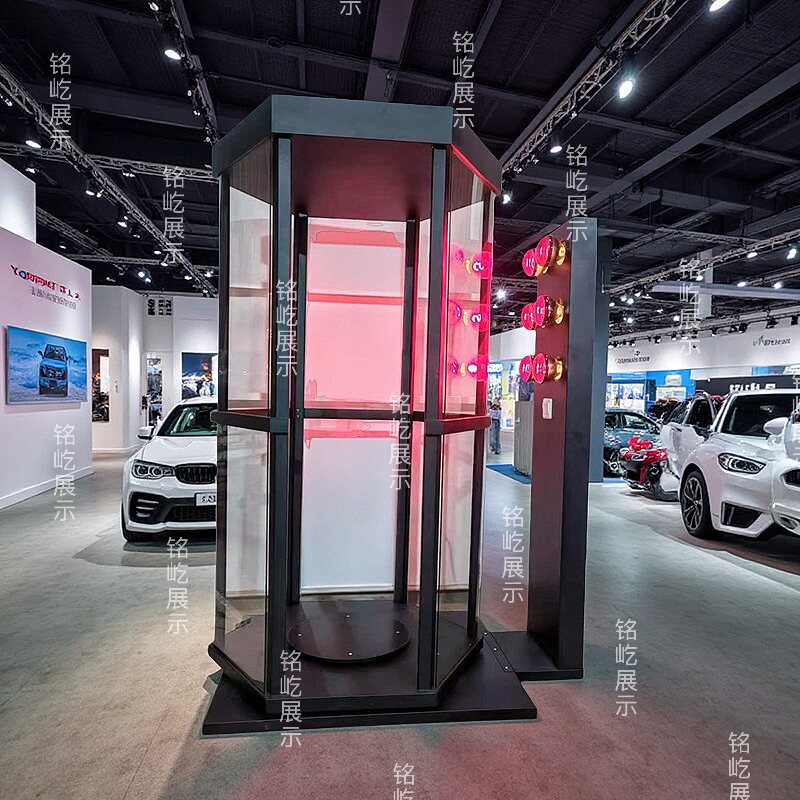 铁质烤漆四边形六边形旋转展架汽车太阳膜展示柜玻璃隔热膜体验仓