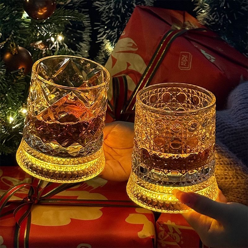 【送发光杯垫】麦卡伦同款旋转威士忌酒杯解压洋酒杯不倒翁转转杯