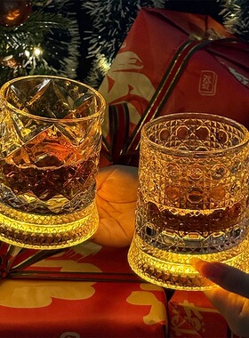 【送发光杯垫】麦卡伦同款旋转威士忌酒杯解压洋酒杯不倒翁转转杯