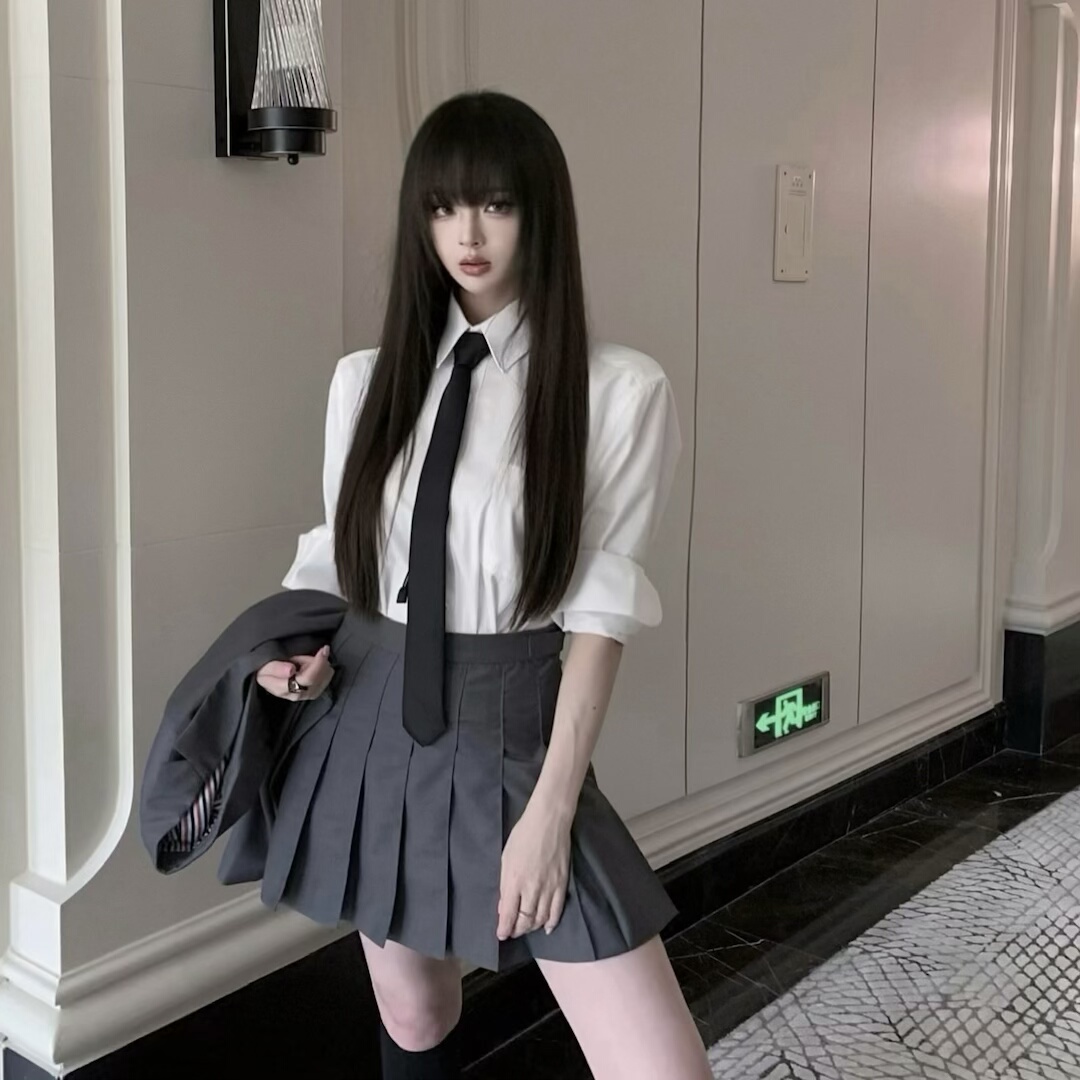 ROUGE DIAMOND经典秀场款/D*or高支棉筋骨感挺阔宽松白衬衫含领带
