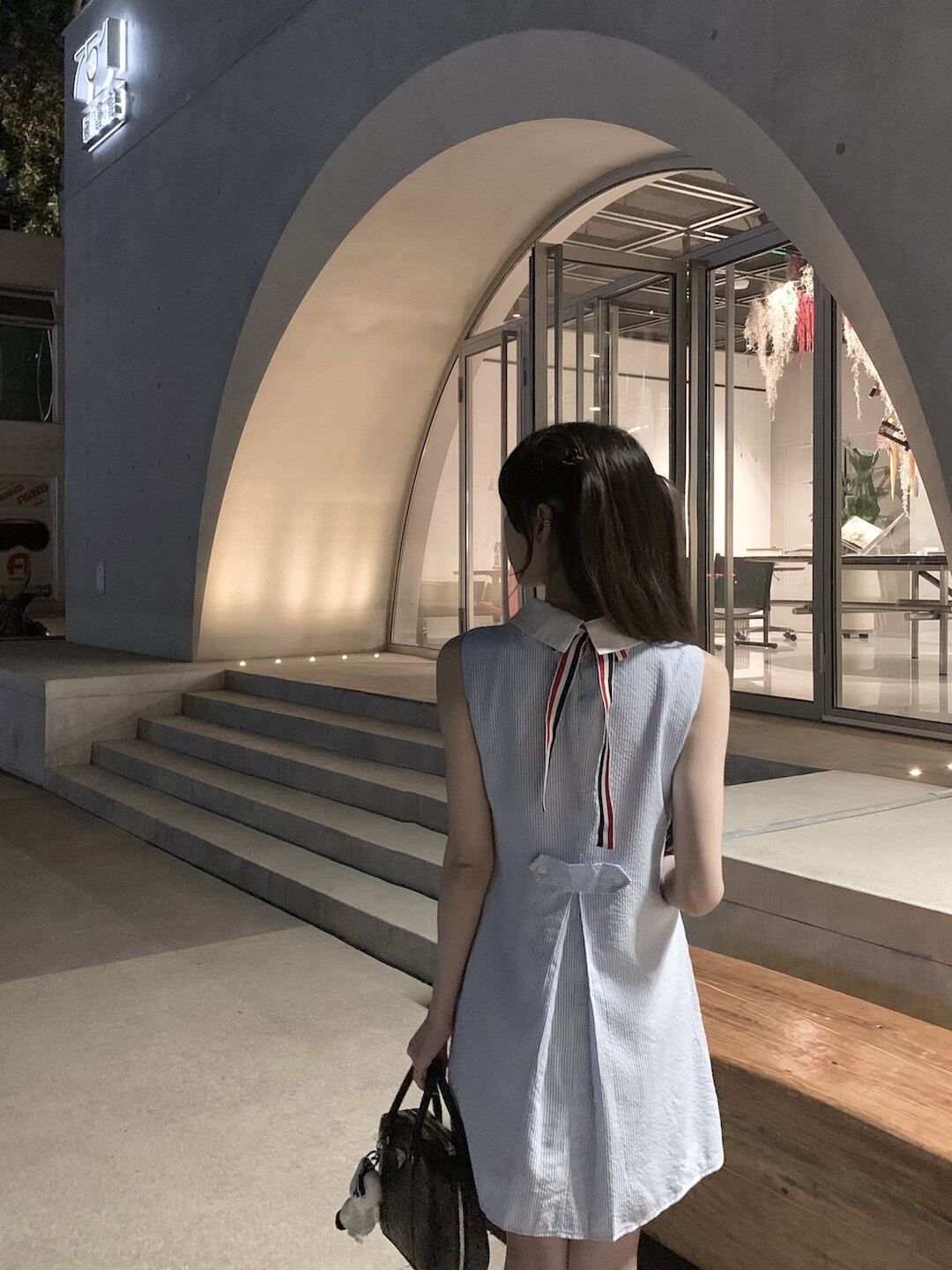 ROUGE DIAMOND幼乖千金/tb家娃娃领背后系带条纹无袖A字连衣裙