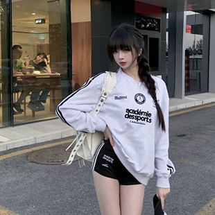 ROUGE 字母刺绣v领灰色卫衣宽松休闲 DIAMOND韩国原厂badblood美式