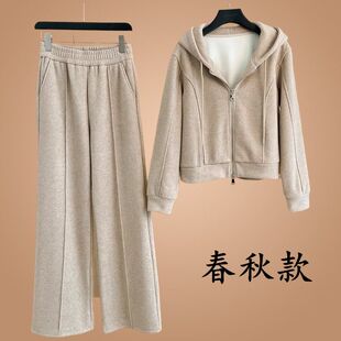 休闲运动服套装女2026春季新款宽松显瘦连帽卫衣直筒裤显瘦两件套