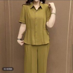 时尚洋气妈妈套装女士2026夏季新款宽松纯色短袖开衫阔腿裤两件套