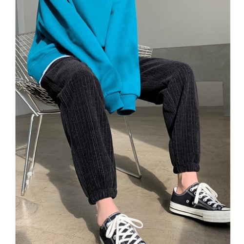 Non real shot chenille spring and autumn corduroy pants female students bound feet Harajuku trend loose