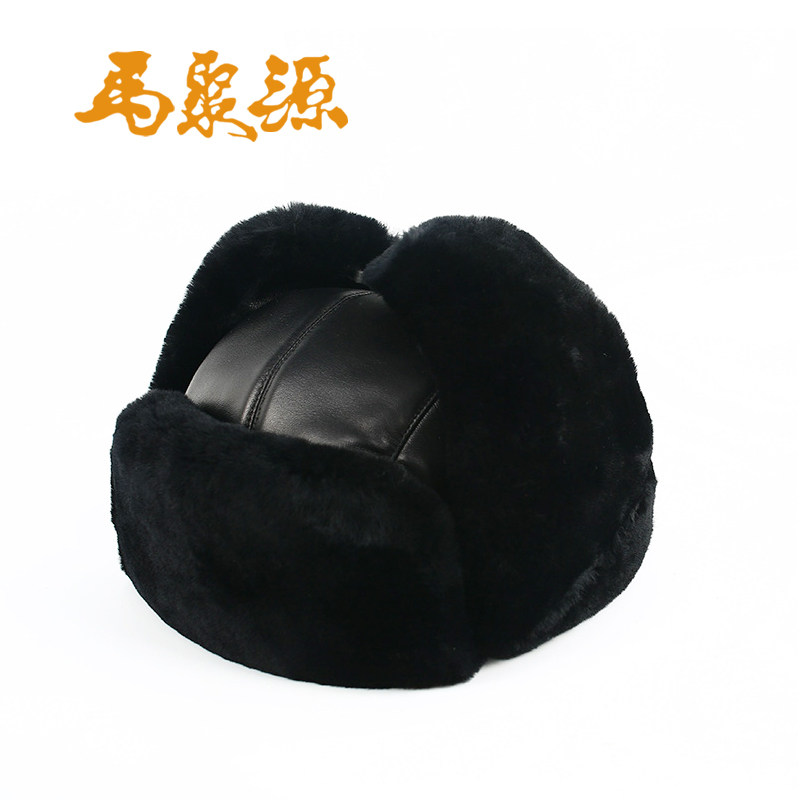 马聚源中老年男士手工冬骑行休闲皮草防风东北保暖帽 A软皮羊剪绒