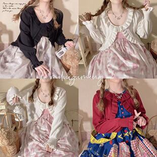 现货 迷鹿原创 基础款 软绵绵日系少女长袖荷叶边毛衣针织 小开衫