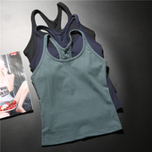 裸感亲肤带胸垫健身衣女紧身透气速干背心跑步训练无袖 运动上衣潮