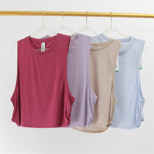 绵羊毛莱赛尔短款运动背心女无袖速干撸铁跑步宽松健身衣运动上衣