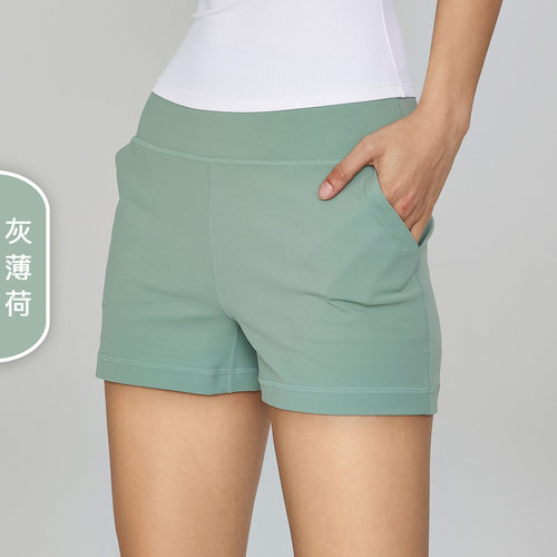 双插口袋高腰裸感瑜伽短裤女紧身提臀外穿跑步训练健身两分裤夏
