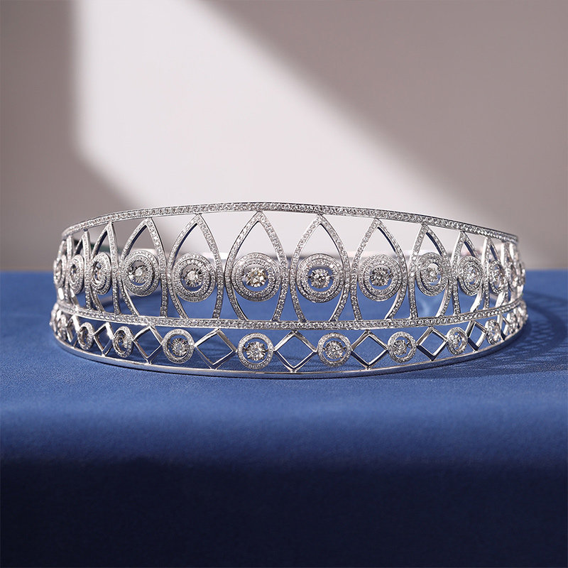 喜钻 钻石头冠女9k金豪华克拉钻石皇冠东方新娘桂冠婚礼珠宝首饰