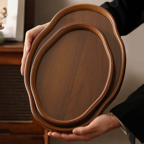 中式胡桃木色茶托盘竹质干果盘子客厅茶几家用茶盘甜品点心摆放盘