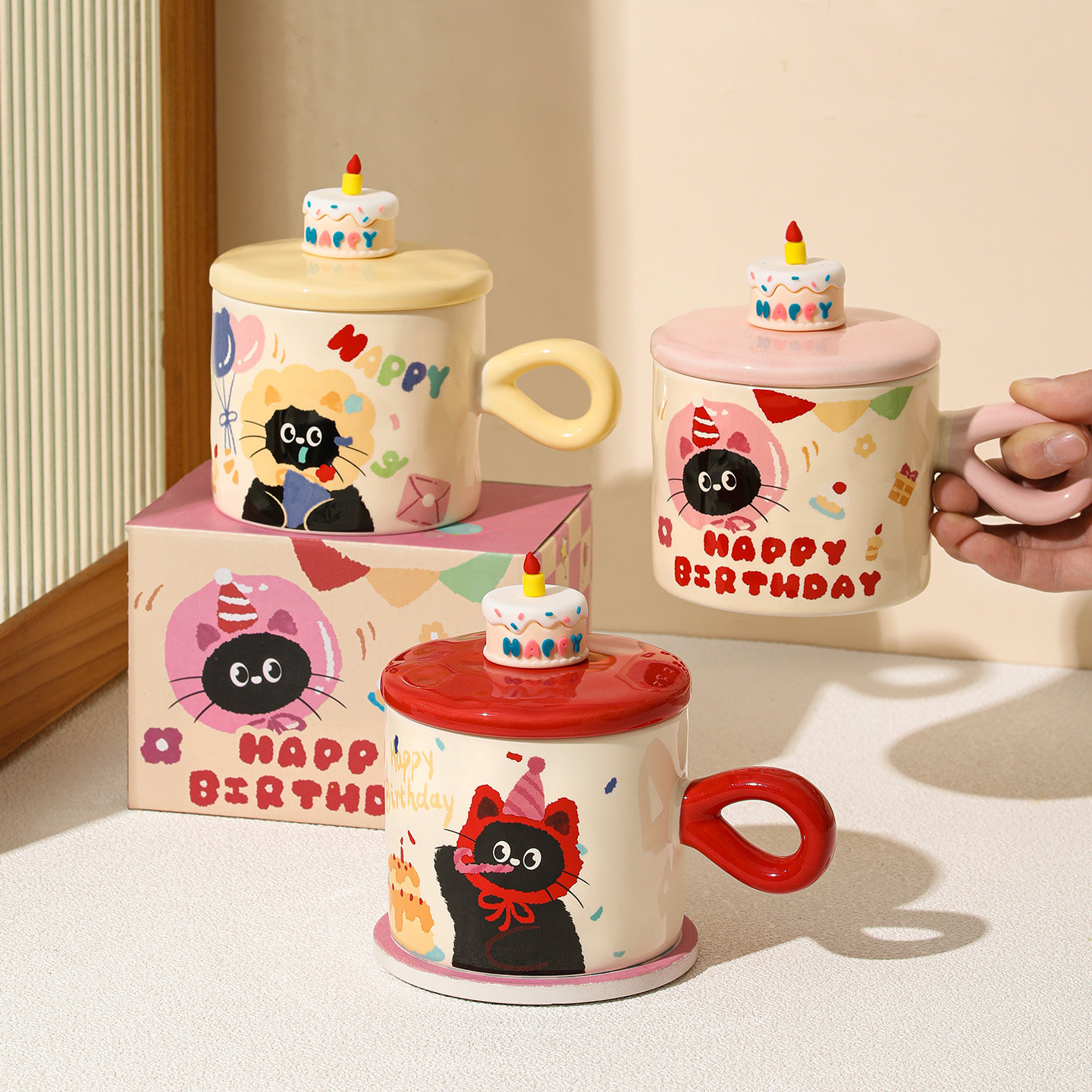 可爱带盖马克杯陶瓷杯高颜值家用喝水杯咖啡杯生日礼物杯子伴手礼