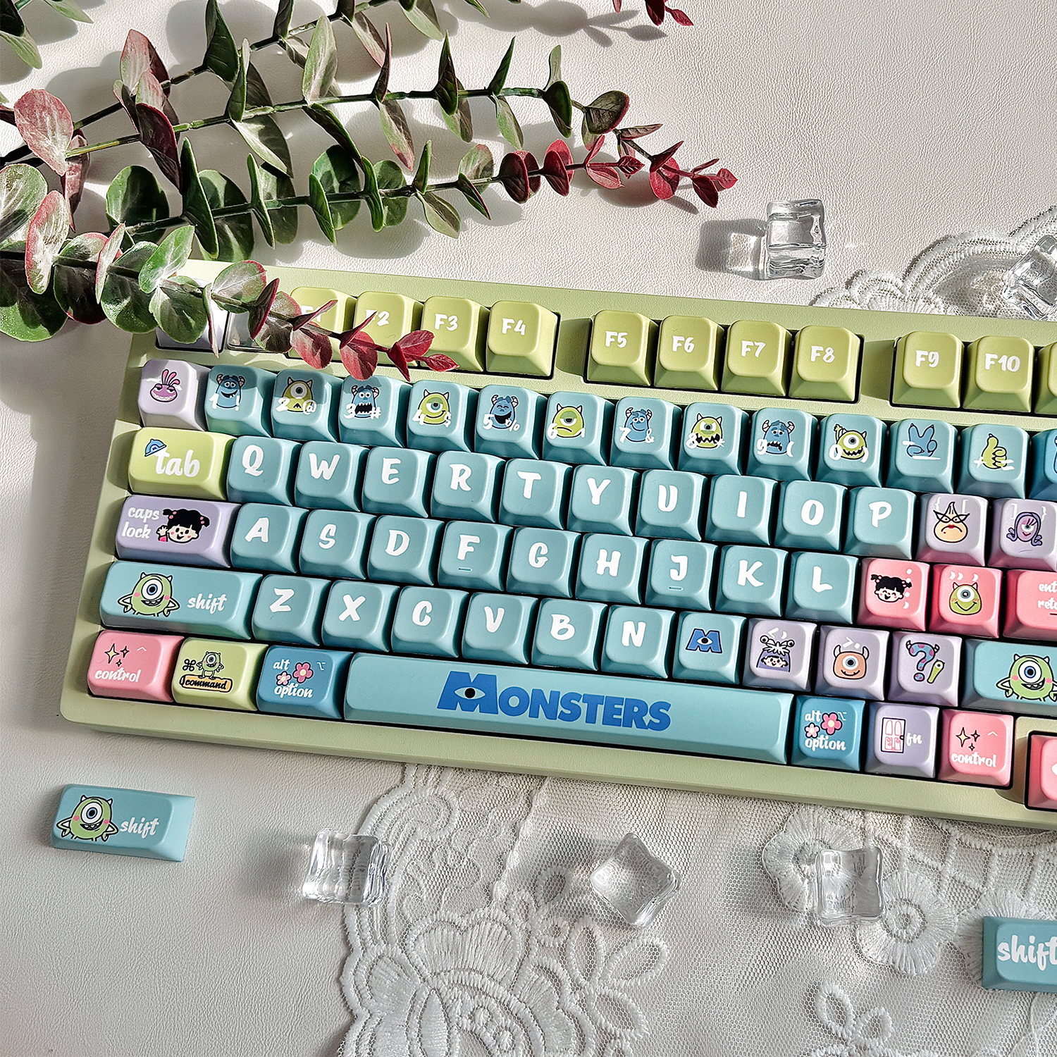 小怪兽可爱Q萌热升华键帽MDA高度PBT客制化磁轴热升华适配64/6875