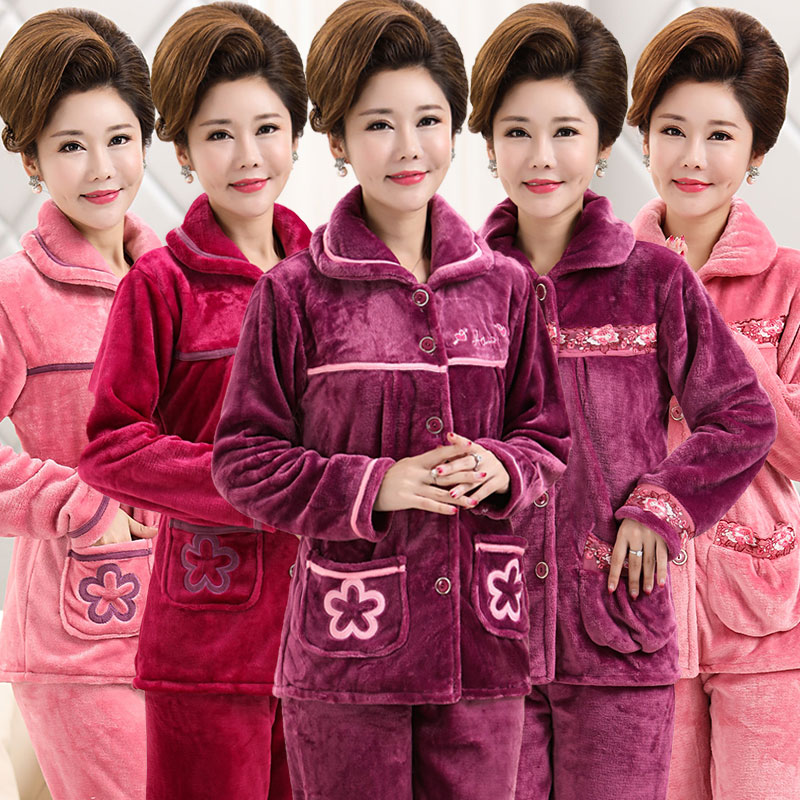 妈妈中年老人法兰绒珊瑚婆婆睡衣