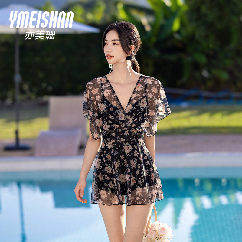 亦美珊连体游泳衣女士2025新款高级感微胖女孩遮肉显瘦泡温泉