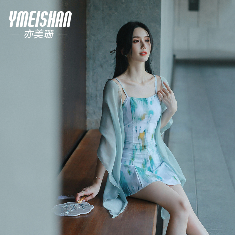 亦美珊分体泳衣女2023新款高级感微胖女孩保守国风海边度假泡温泉