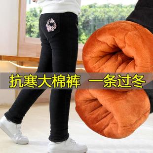 女童棉裤加绒加厚冬季保暖裤子北方三层夹棉一体绒儿童牛仔裤外穿