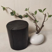 侘寂风简约时尚 木墩圆凳根雕底座碳化黑树桩摆件实木桩原木换鞋 凳